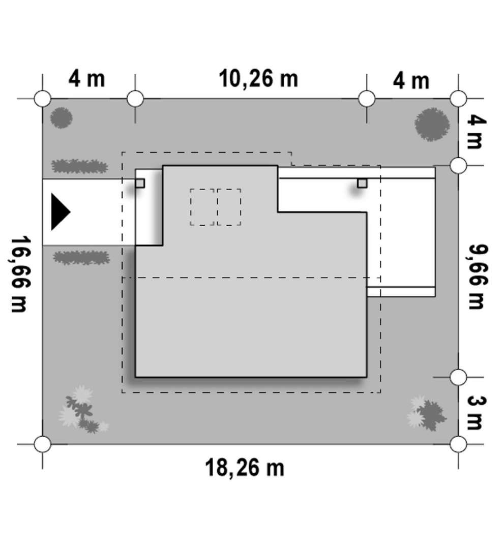 Plan amplasament Casă cu mansardă 106 mp utili, un dormitor, 2 băi