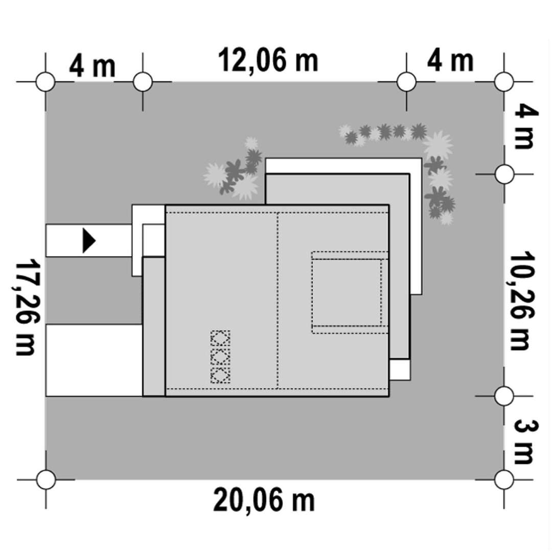 Plan amplasament Casă cu mansardă 118 mp utili, un dormitor, 2 băi