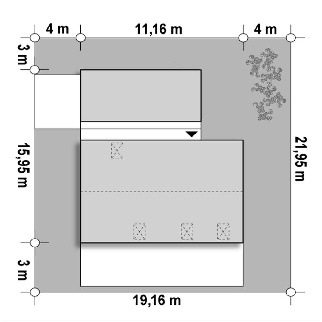 Plan amplasament Casă cu mansardă 119 mp utili, un dormitor, o baie