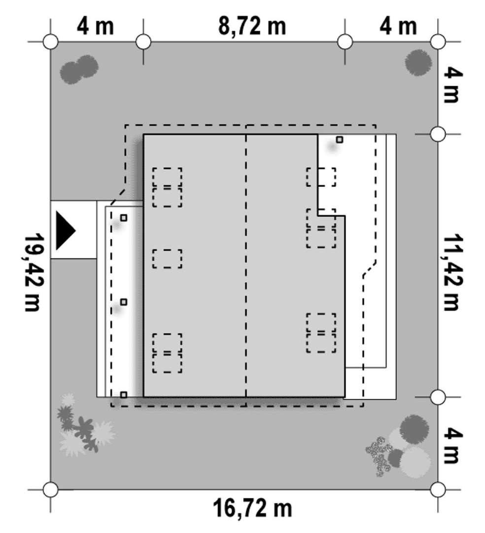 Plan amplasament Casă cu mansardă 132 mp utili, un dormitor, 2 băi