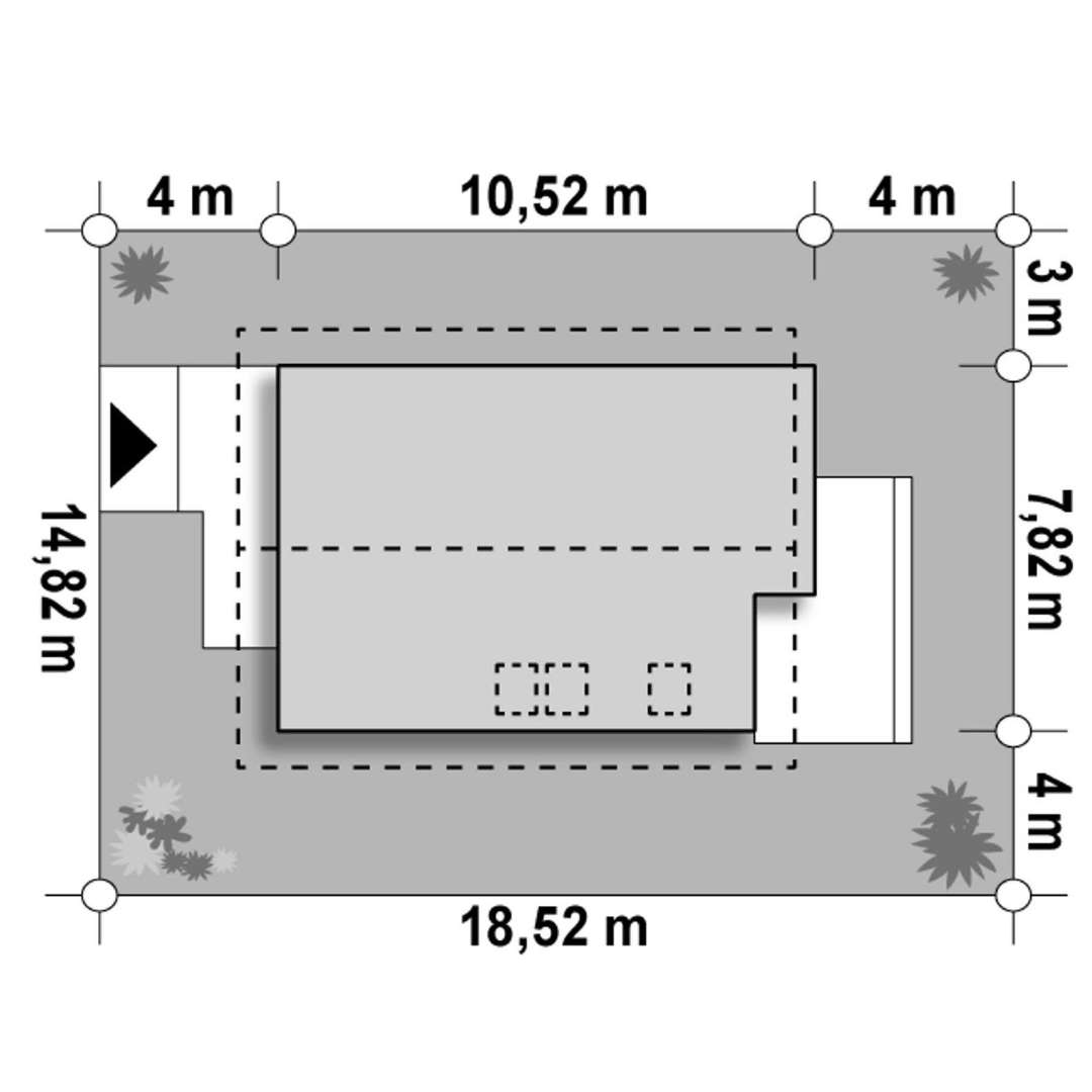 Plan amplasament Casă cu mansardă 98 mp utili, un dormitor, 2 băi
