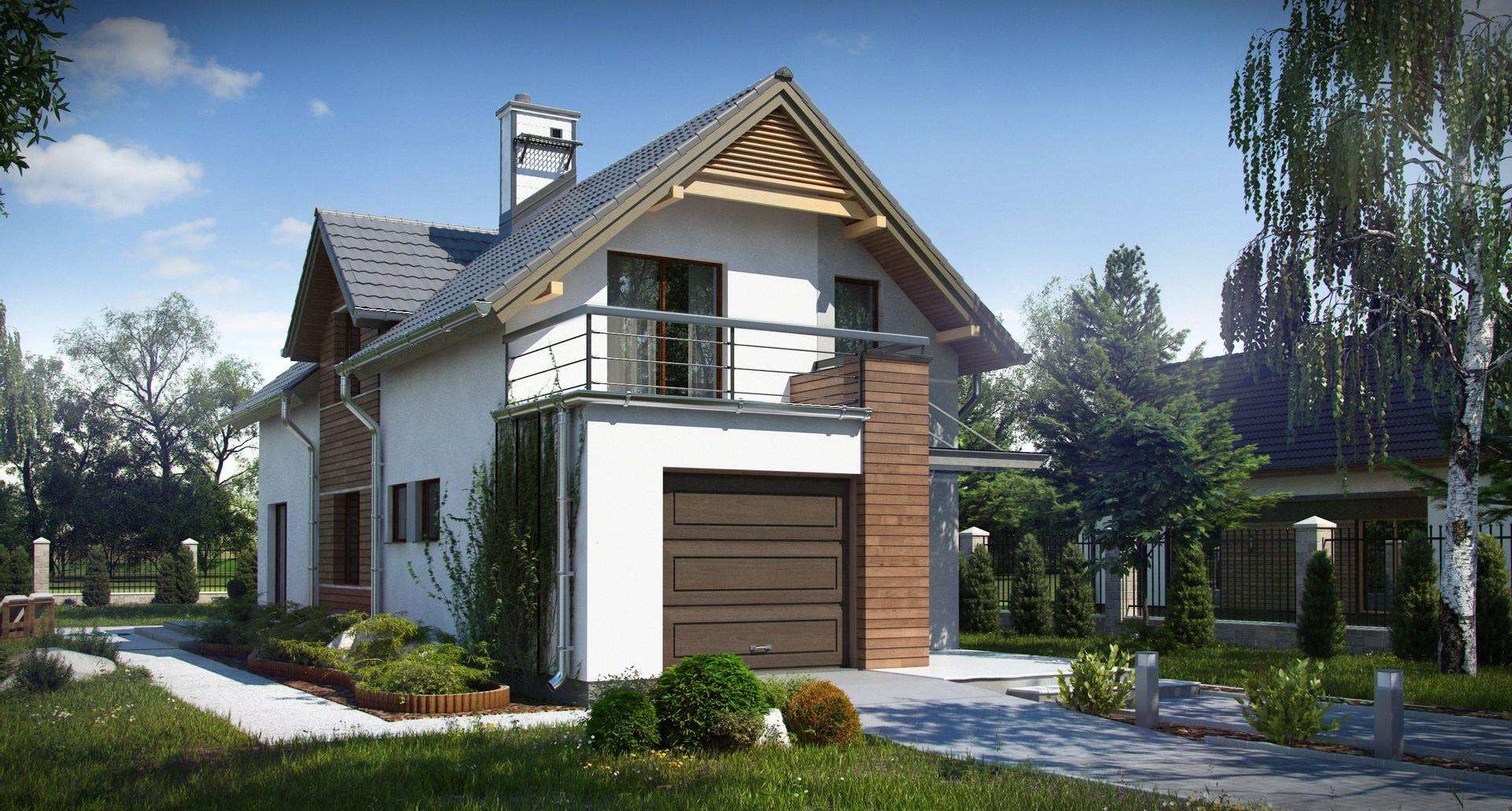Fatada Casă cu mansardă 118 mp utili, un dormitor, o baie