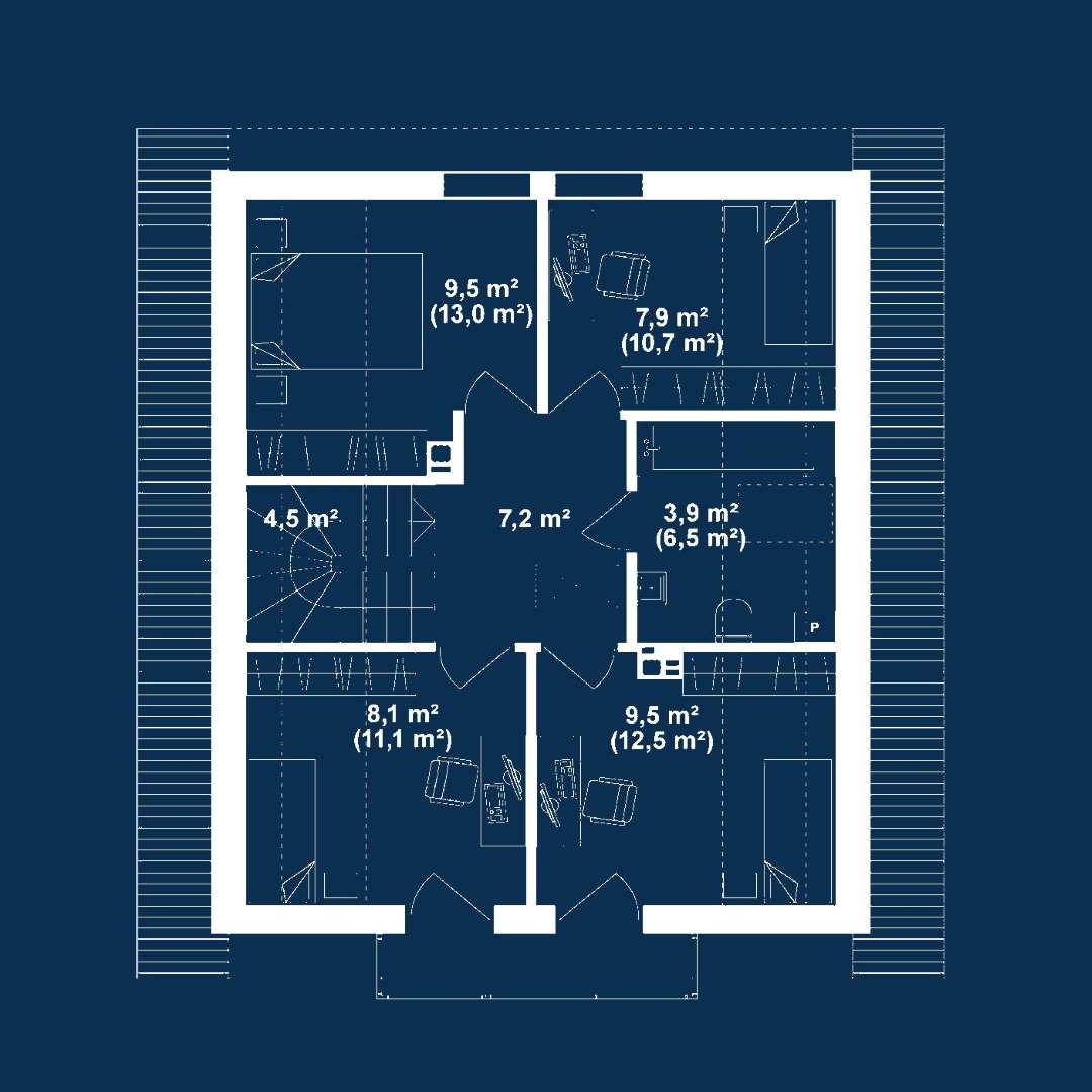Plan mansardă Casă cu mansardă 101 mp utili, un dormitor, o baie