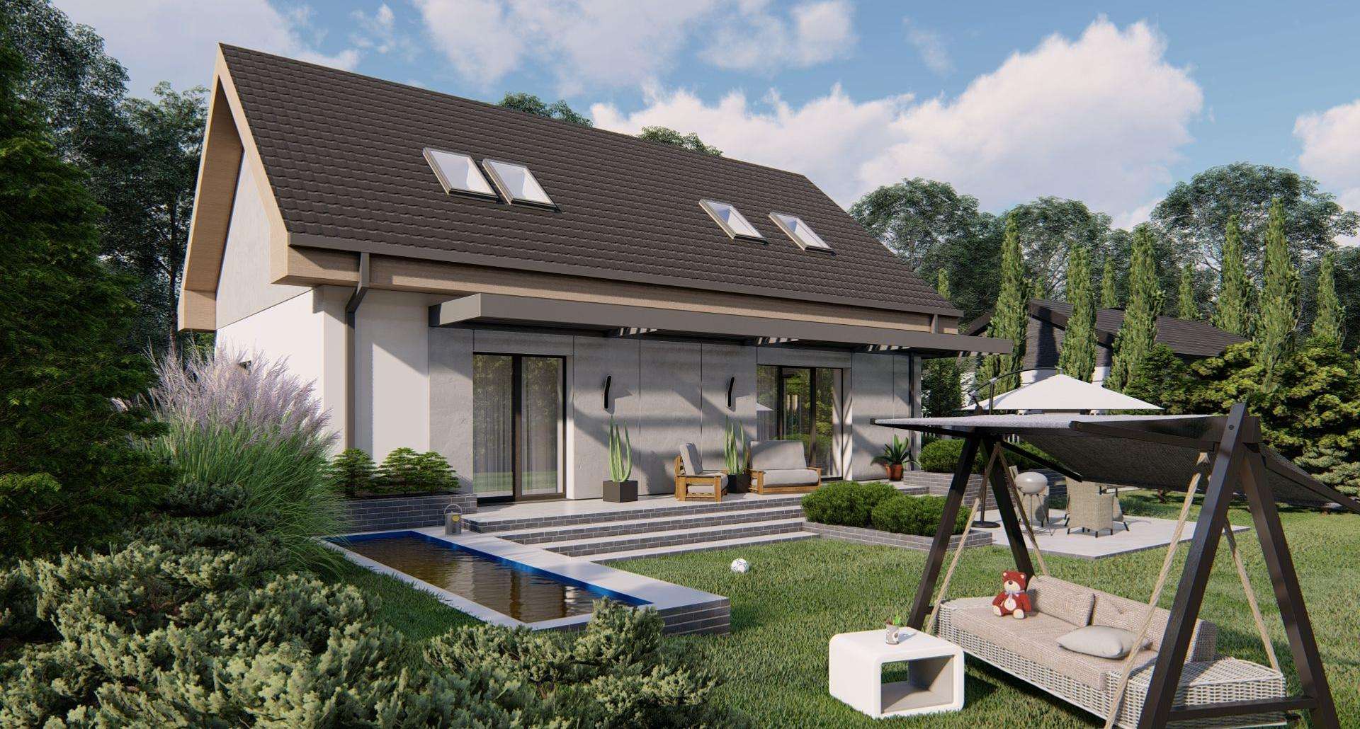 Casă cu mansardă 126 mp utili, 2 dormitoare, 2 băi