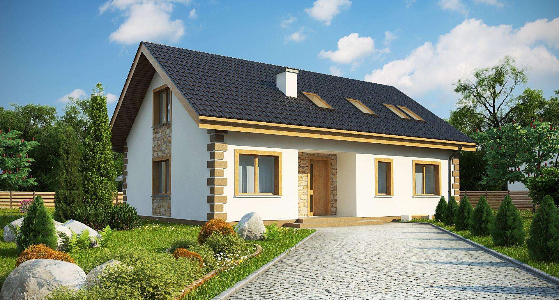 Fatada Casă cu mansardă 154 mp utili, un dormitor, 3 băi