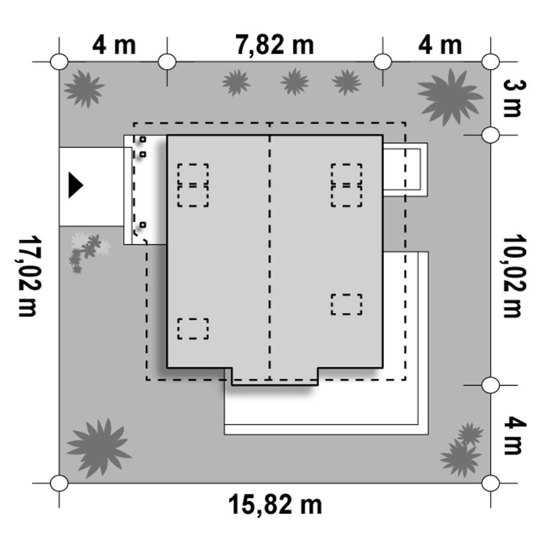 Plan amplasament Casă cu mansardă 95 mp utili, un dormitor, o baie
