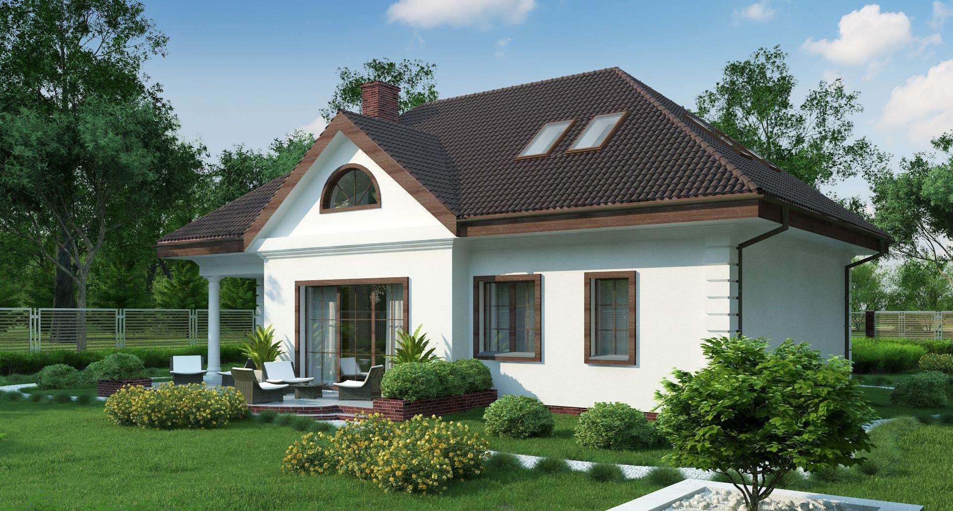 Fatada Casă cu mansardă 160 mp utili, un dormitor, 2 băi