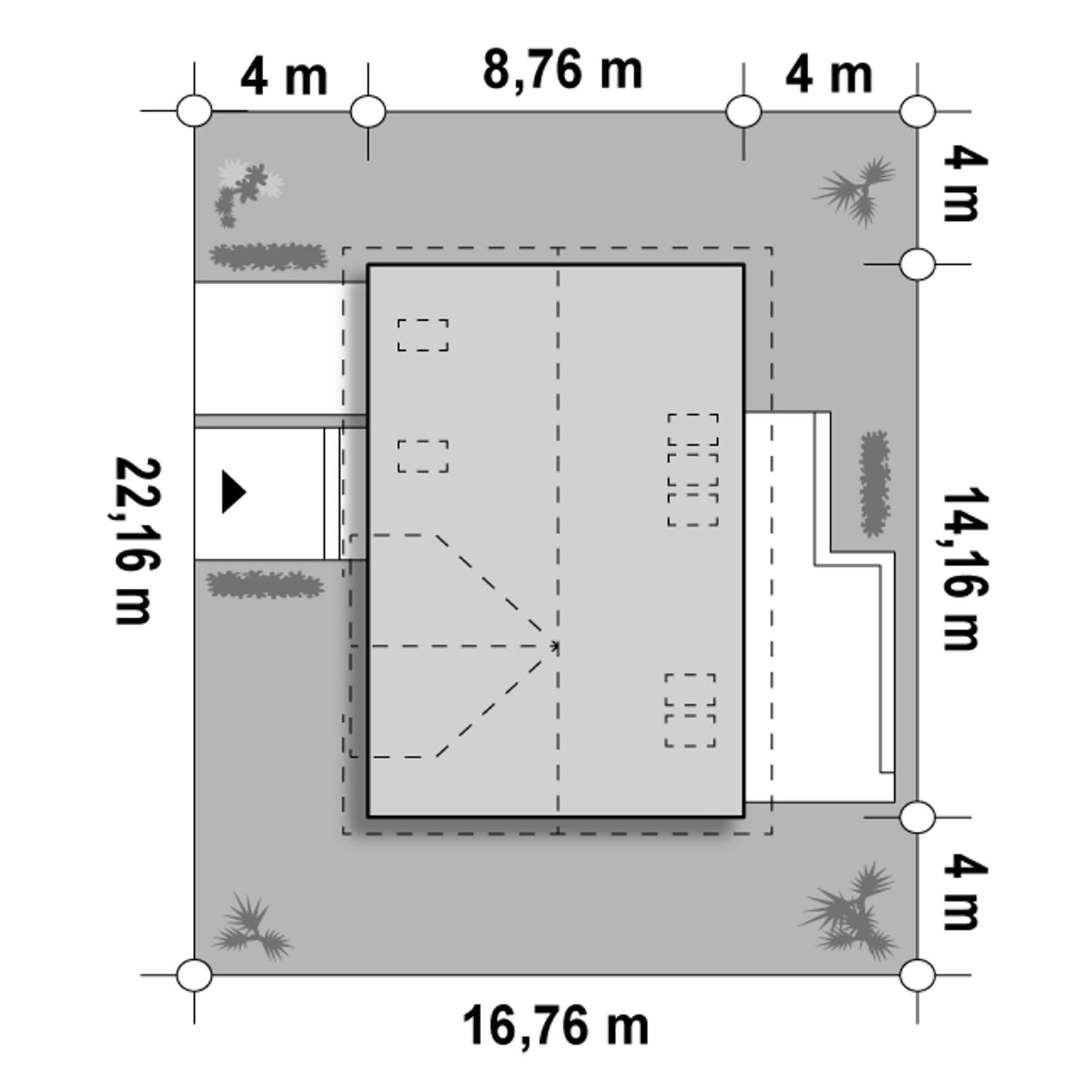 Plan amplasament Casă cu mansardă 127 mp utili, un dormitor, 2 băi