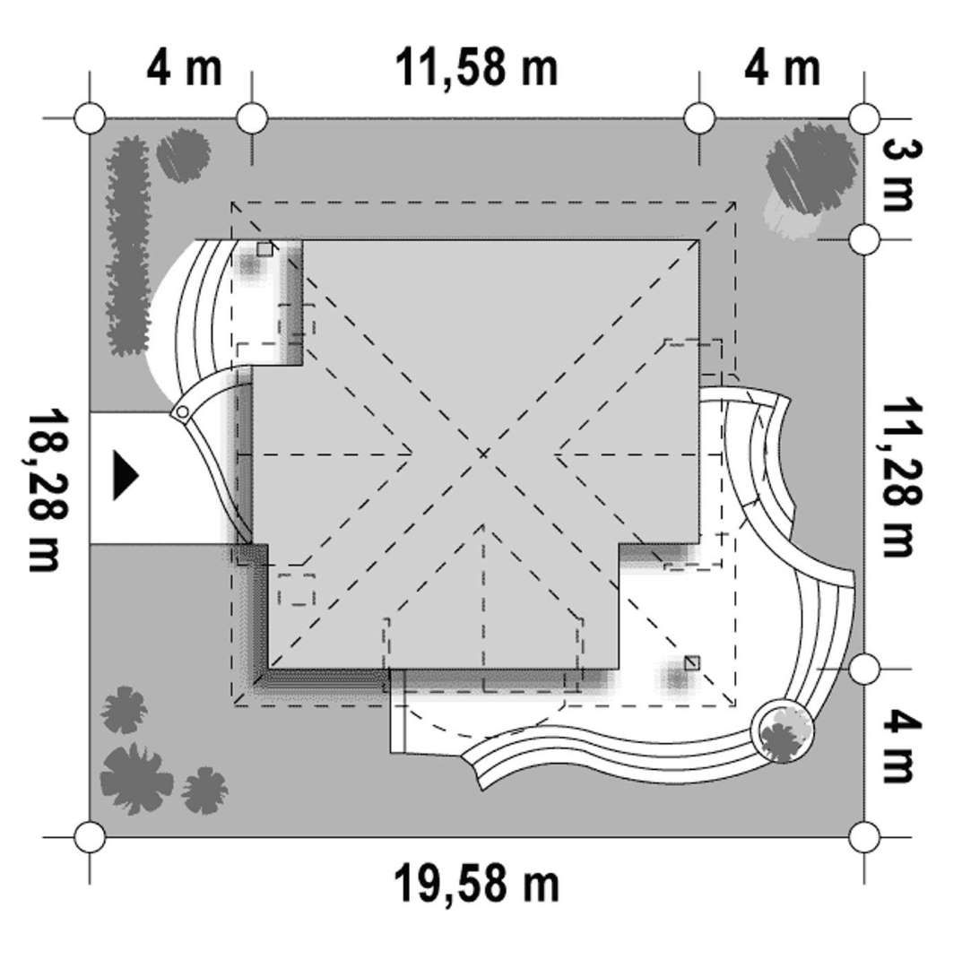 Plan amplasament Casă cu mansardă 169 mp utili, un dormitor, 2 băi