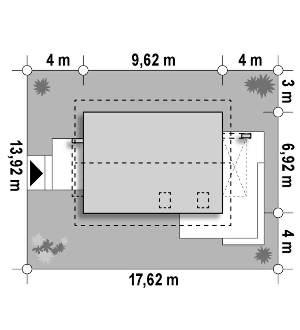 Plan amplasament Casă cu mansardă 83 mp utili, un dormitor, 2 băi