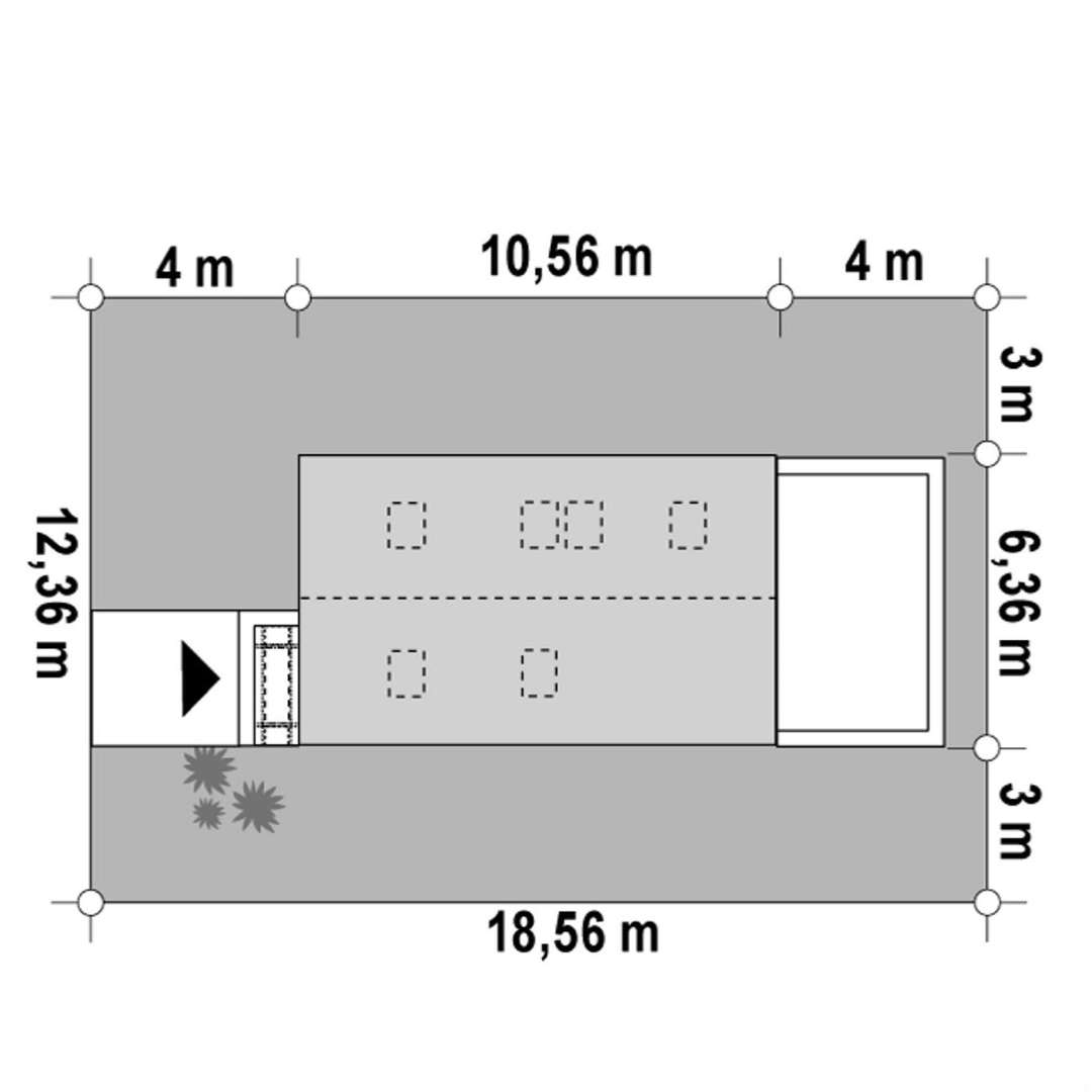 Plan amplasament Casă cu mansardă 84 mp utili, un dormitor, o baie