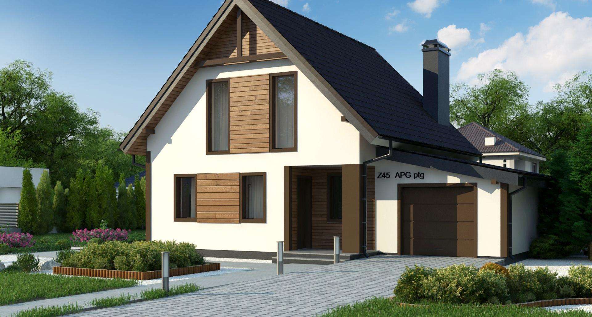 Fatada Casă cu mansardă 103 mp utili, un dormitor, 2 băi