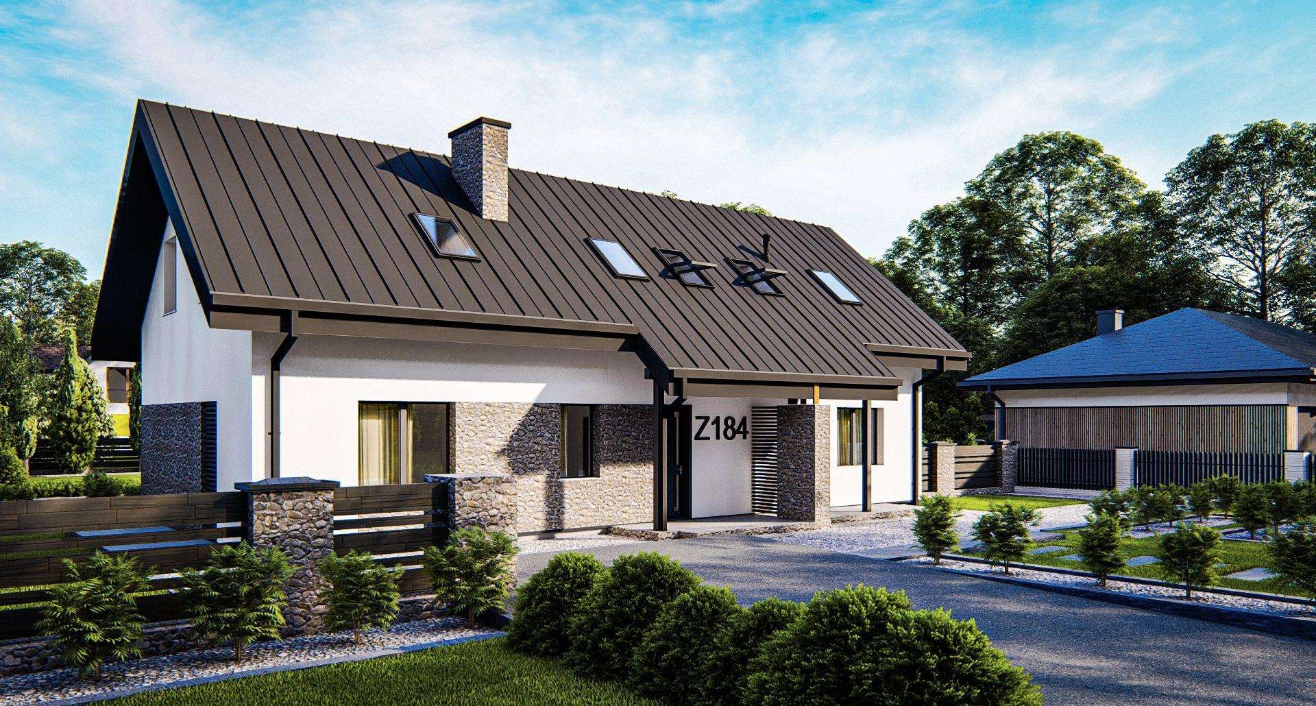 Fatada Casă cu mansardă 149 mp utili, un dormitor, 3 băi