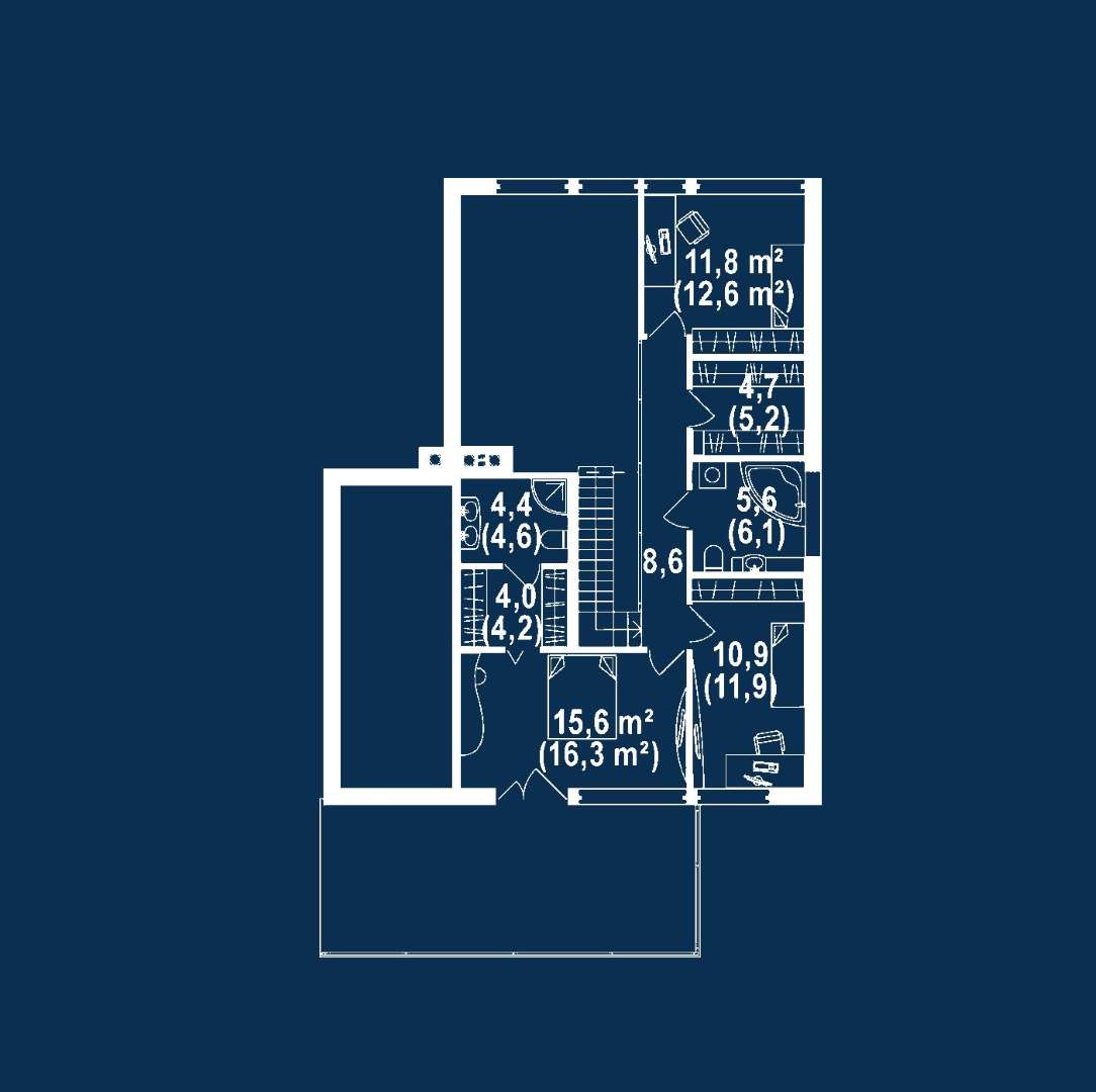 Plan mansardă Casă cu mansardă 152 mp utili, un dormitor, 3 băi
