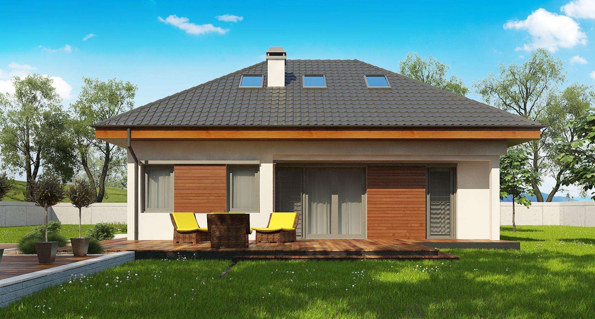 Fatada Casă cu mansardă 123 mp utili, un dormitor, 3 băi