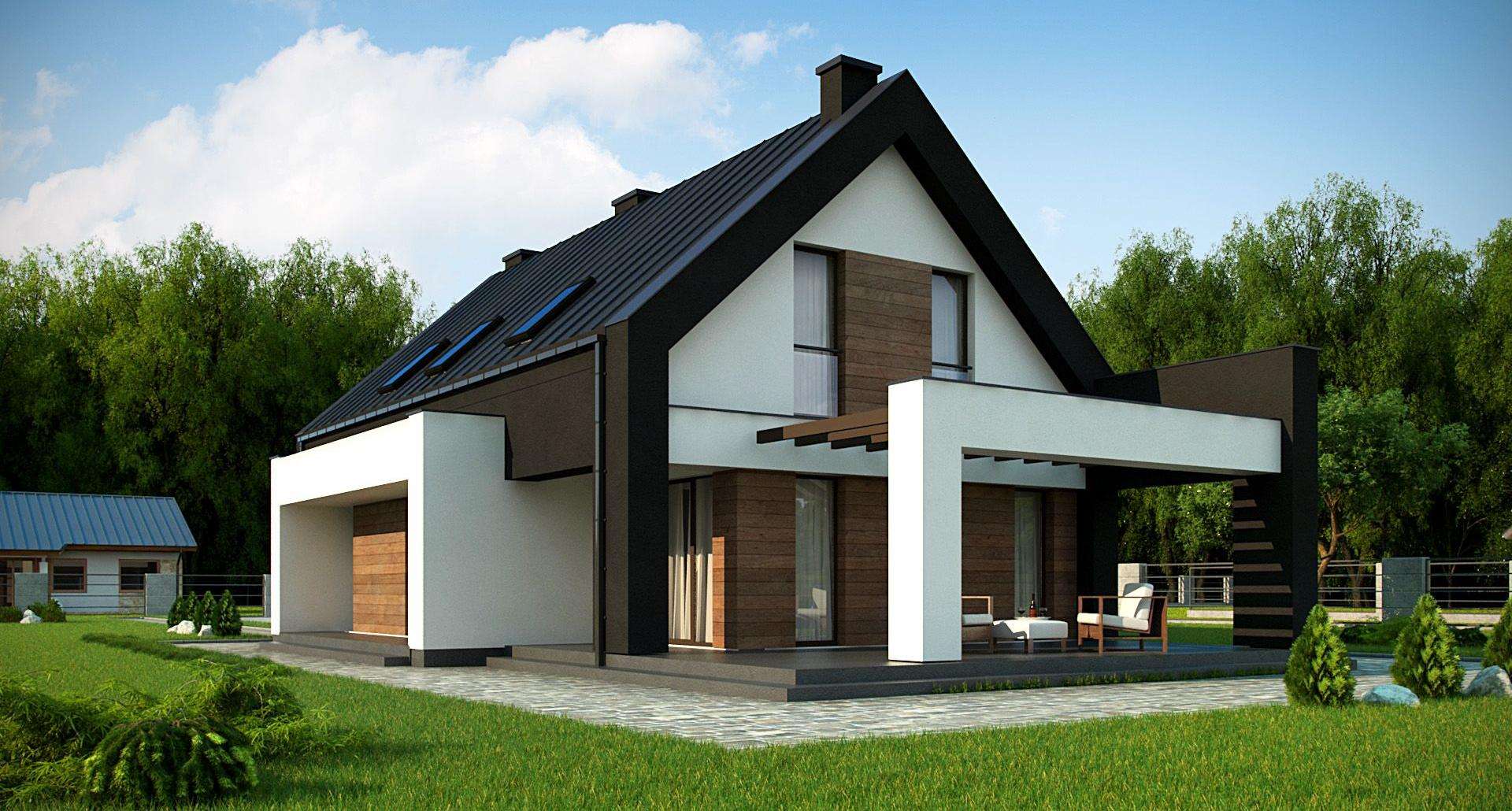 Fatada Casă cu mansardă 145 mp utili, un dormitor, 3 băi