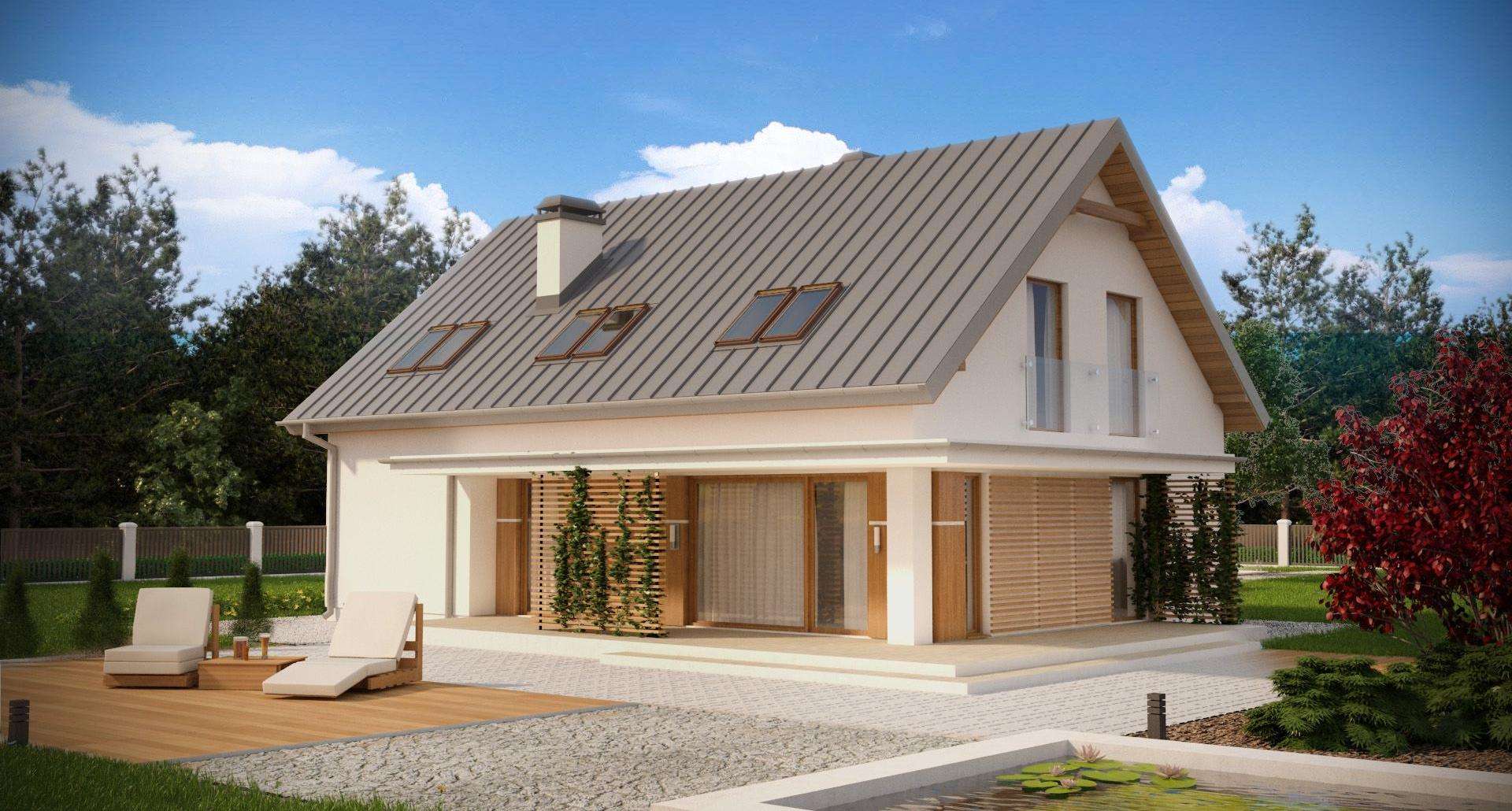 Fatada Casă cu mansardă 141 mp utili, un dormitor, 3 băi