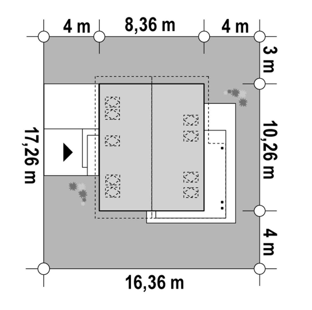 Plan amplasament Casă cu mansardă 90 mp utili, un dormitor, 2 băi