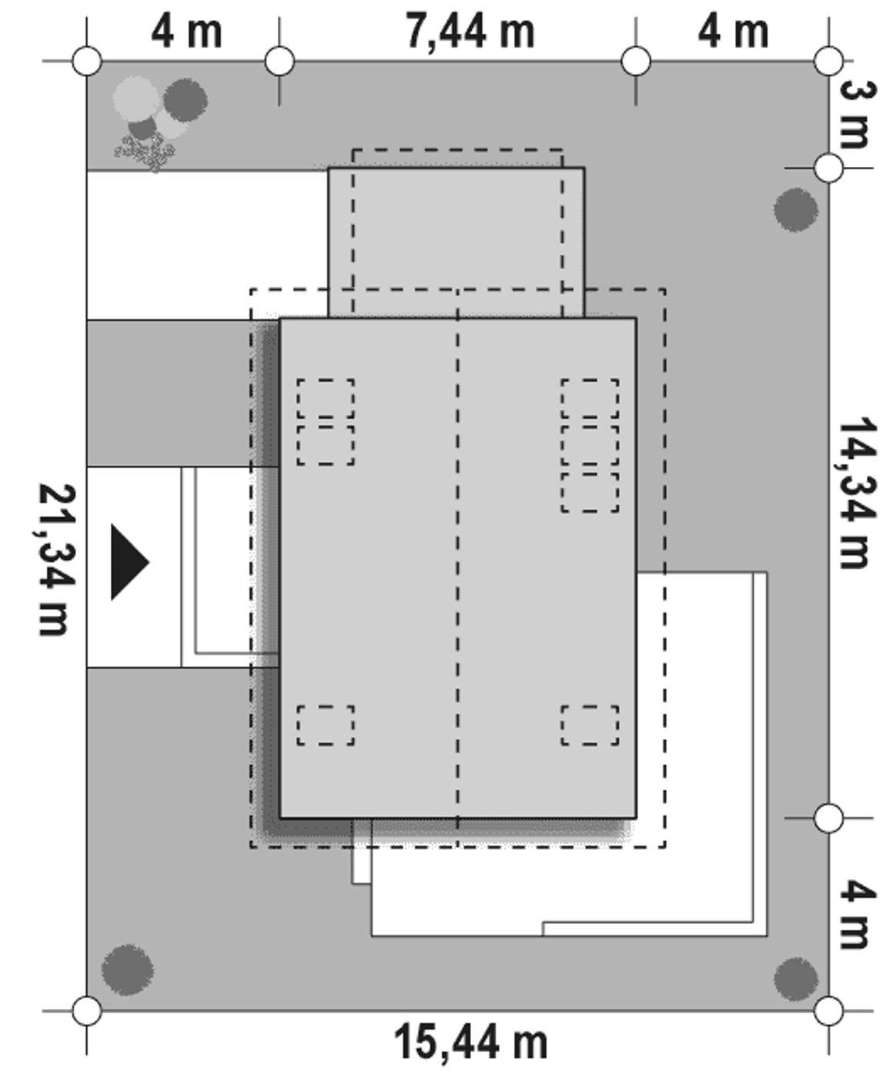 Plan amplasament Casă cu mansardă 102 mp utili, un dormitor, o baie