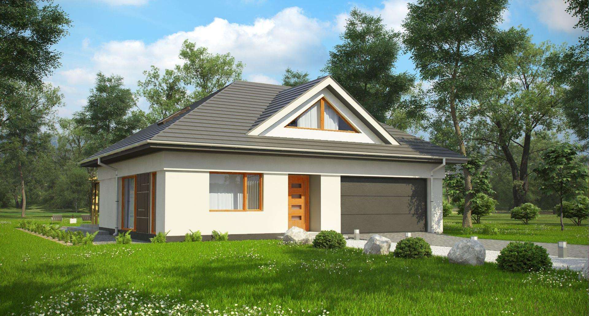 Fatada Casă cu mansardă 172 mp utili, un dormitor, 2 băi