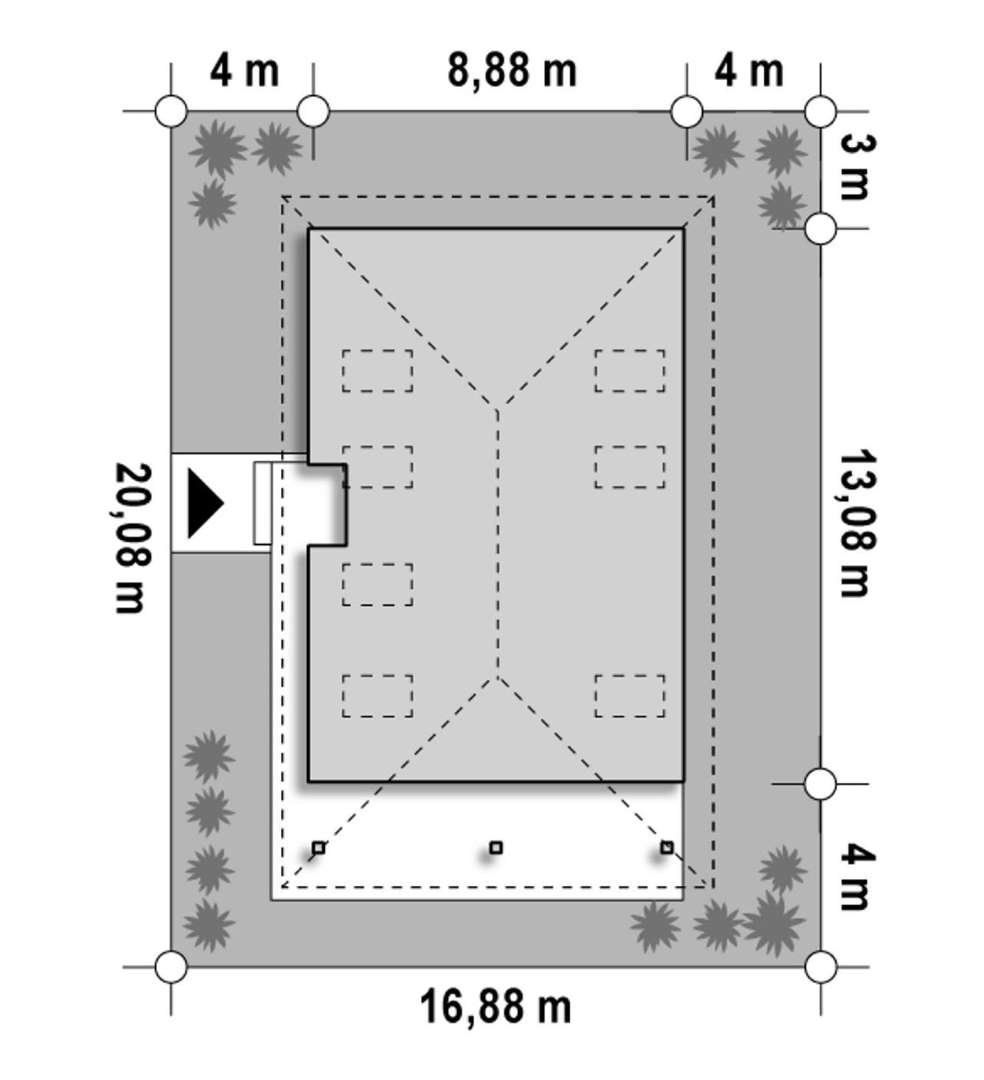 Plan amplasament Casă cu mansardă 130 mp utili, 2 dormitoare, 2 băi