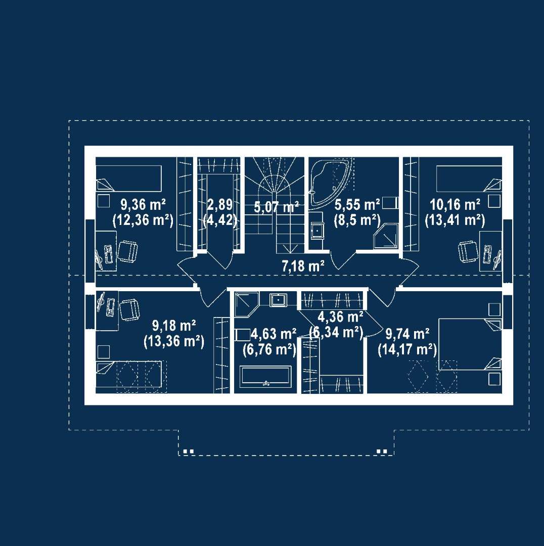 Plan mansardă Casă cu mansardă 127 mp utili, un dormitor, 3 băi