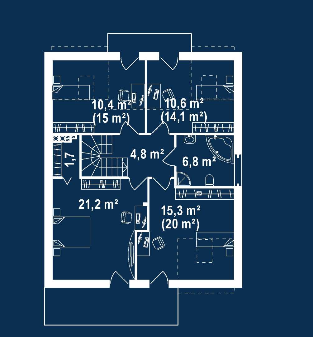 Plan mansardă Casă cu mansardă 139 mp utili, un dormitor, o baie