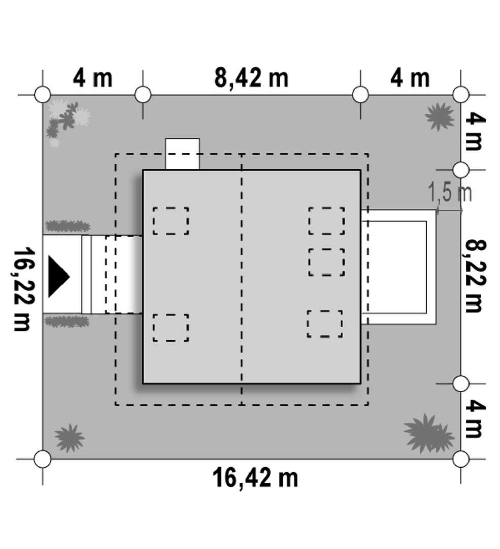 Plan amplasament Casă cu mansardă 86 mp utili, un dormitor, 2 băi