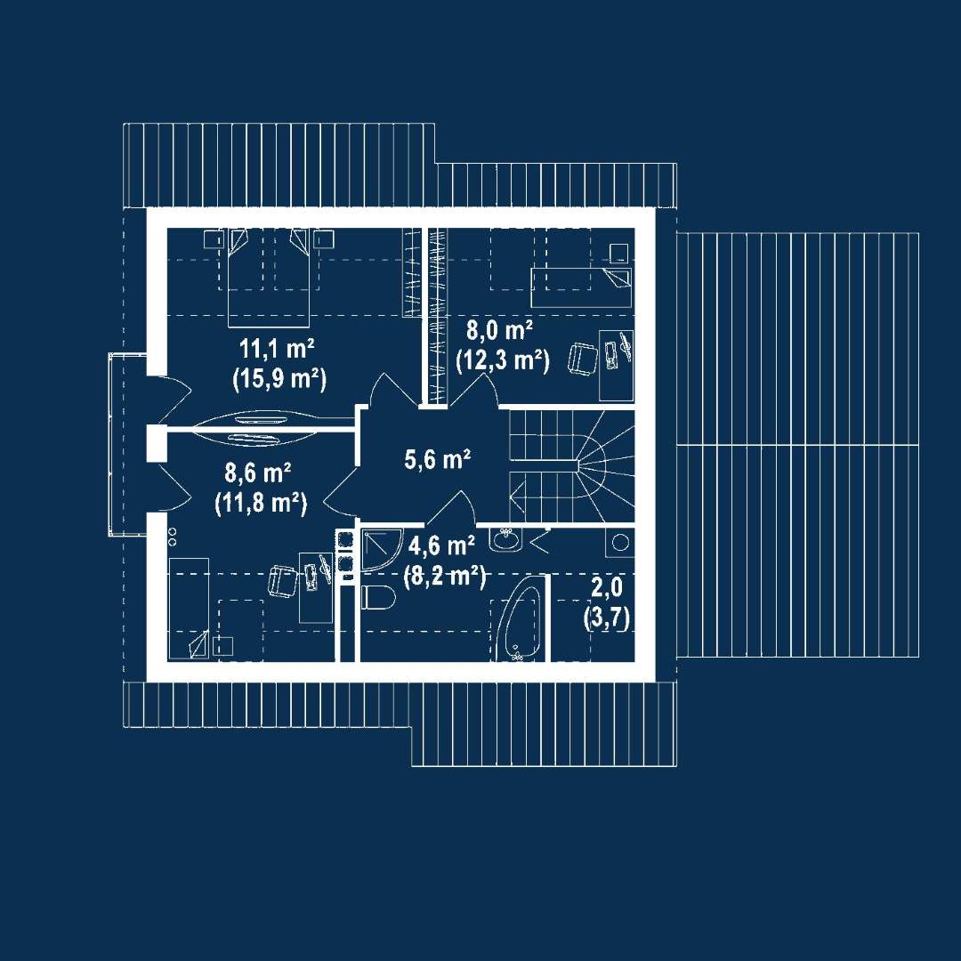 Plan mansardă Casă cu mansardă 101 mp utili, un dormitor, o baie