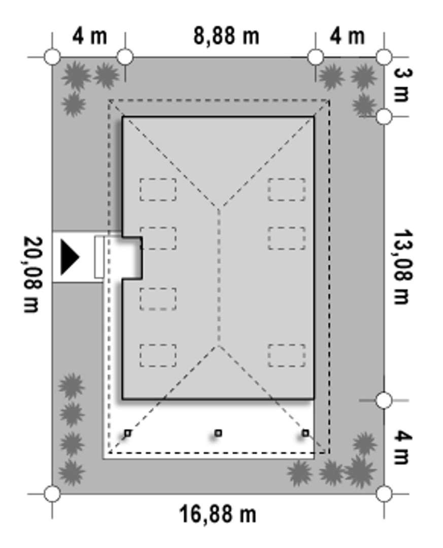 Plan amplasament Casă cu mansardă 121 mp utili, 2 dormitoare, 2 băi