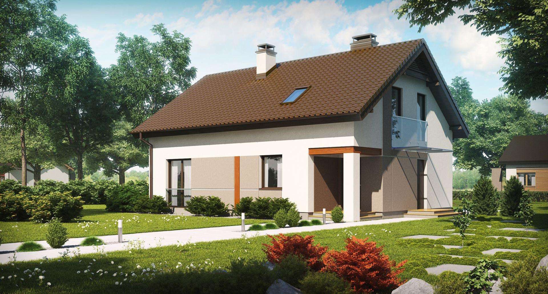 Fatada Casă cu mansardă 119 mp utili, un dormitor, 3 băi