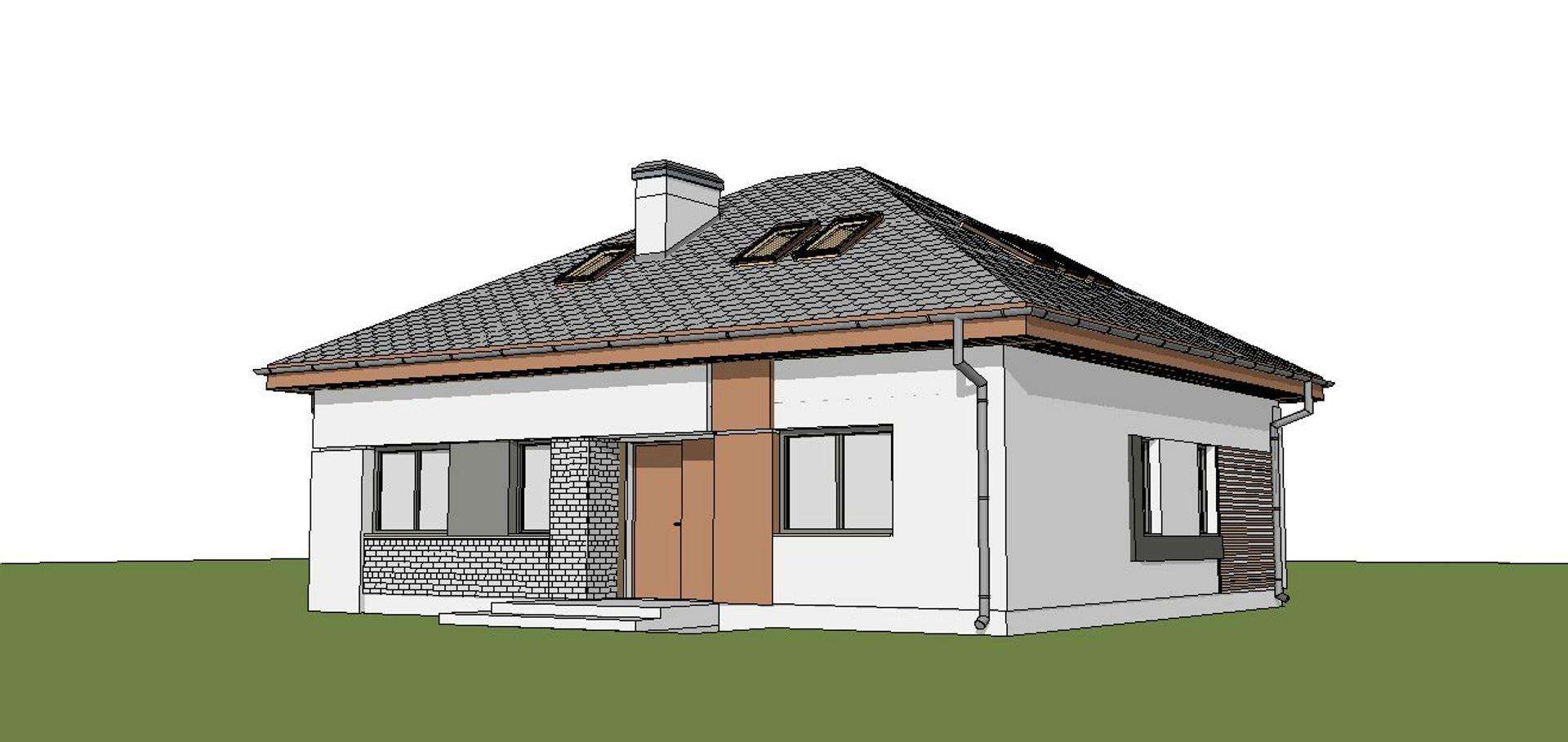 Fatada Casă cu mansardă 132 mp utili, 2 dormitoare, 3 băi