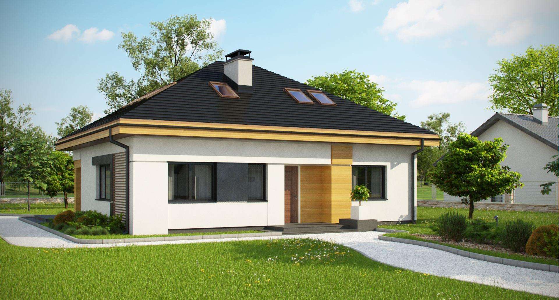 Fatada Casă cu mansardă 132 mp utili, 2 dormitoare, 3 băi