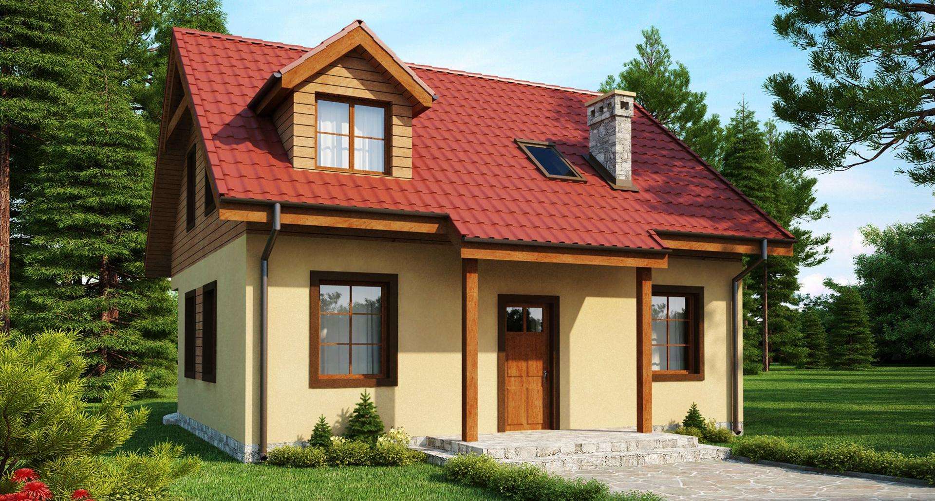 Fatada Casă cu mansardă 100 mp utili, un dormitor, o baie