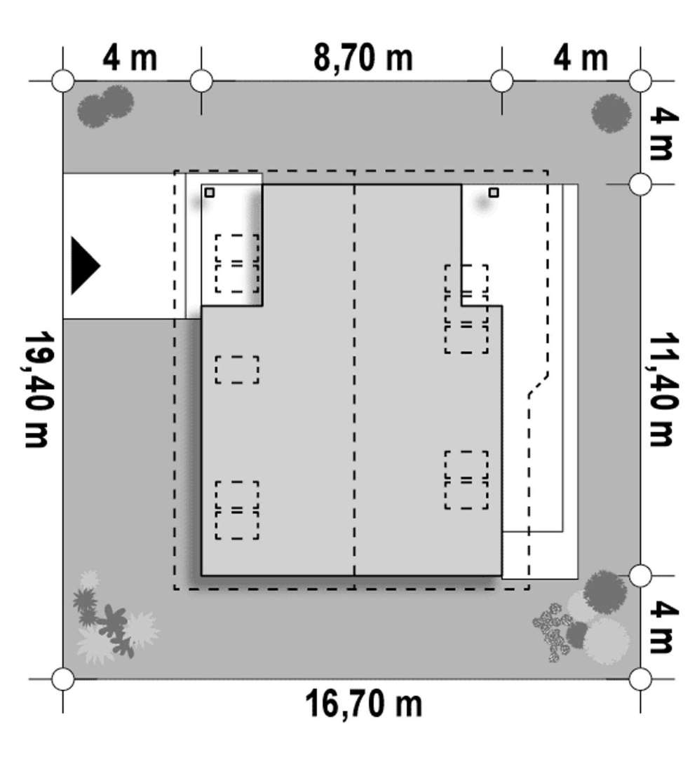Plan amplasament Casă cu mansardă 132 mp utili, un dormitor, 2 băi