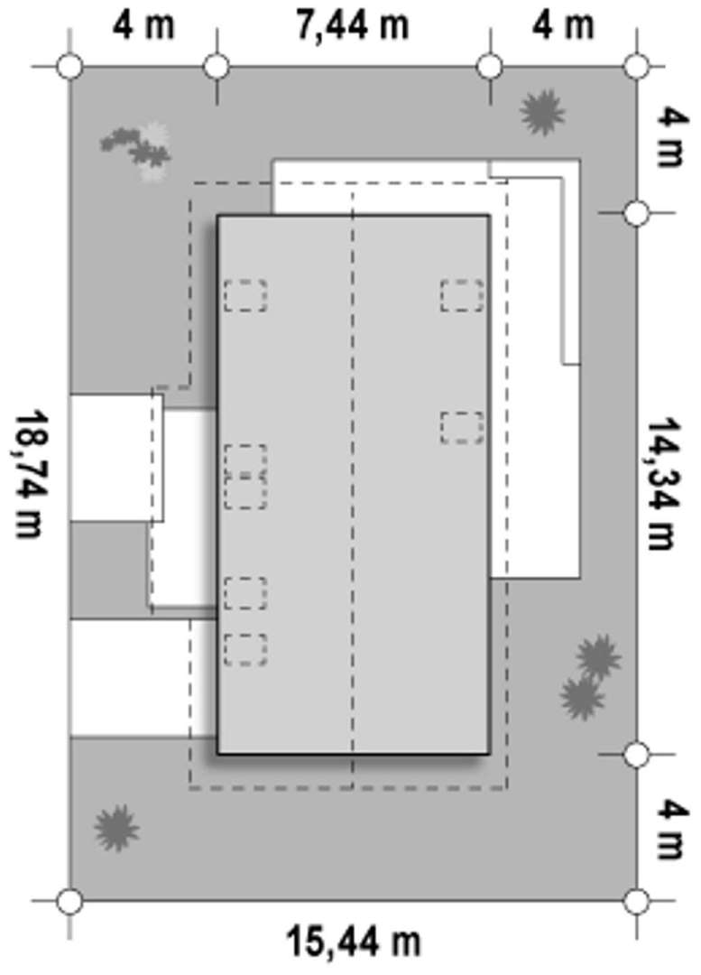 Plan amplasament Casă cu mansardă 121 mp utili, un dormitor, 2 băi